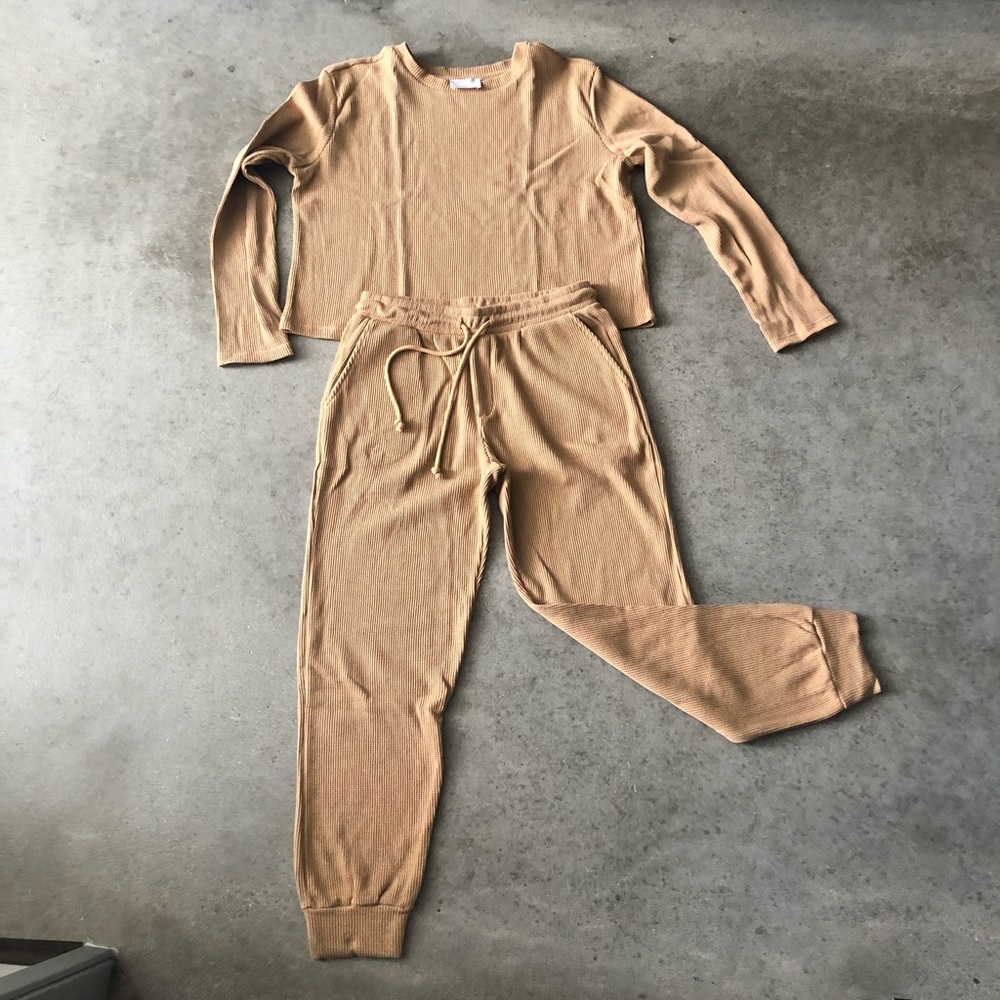 SEVEN SISTERS waffle lounge set crop top